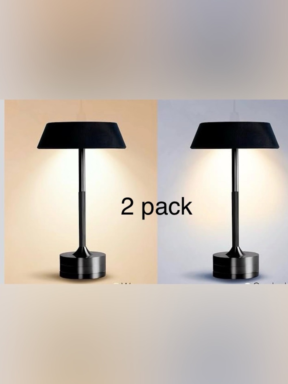 New Open Box 2pack Blk LED Touch Cordless Table Lamp Rechargeable Light for Home